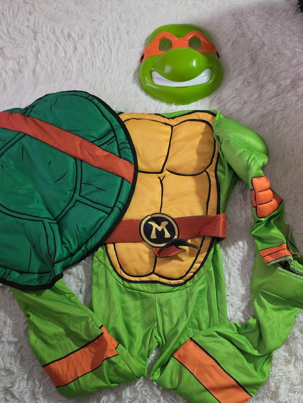 Nickelodeon Green & Orange Michelangelo Turtle Costume with Shell and Mask